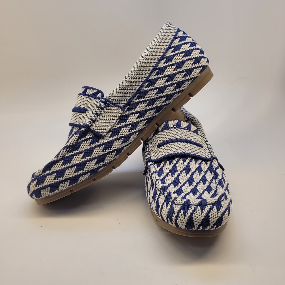Nespzgo Women Navy Blue Knit Memory Foam Penny Loafers Size 6 Geometric Slip On